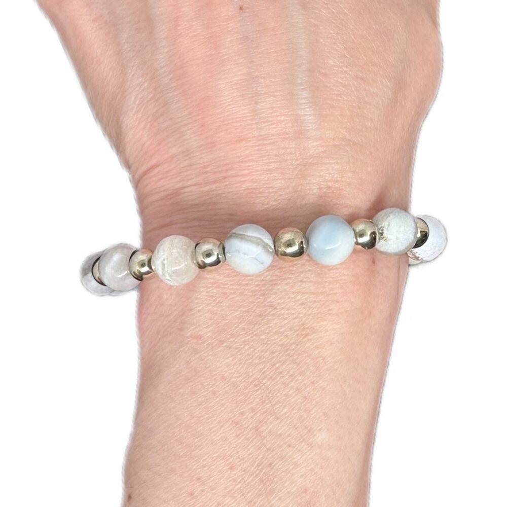 Opal with Chalcedony bracelet handmade gemstone stretch